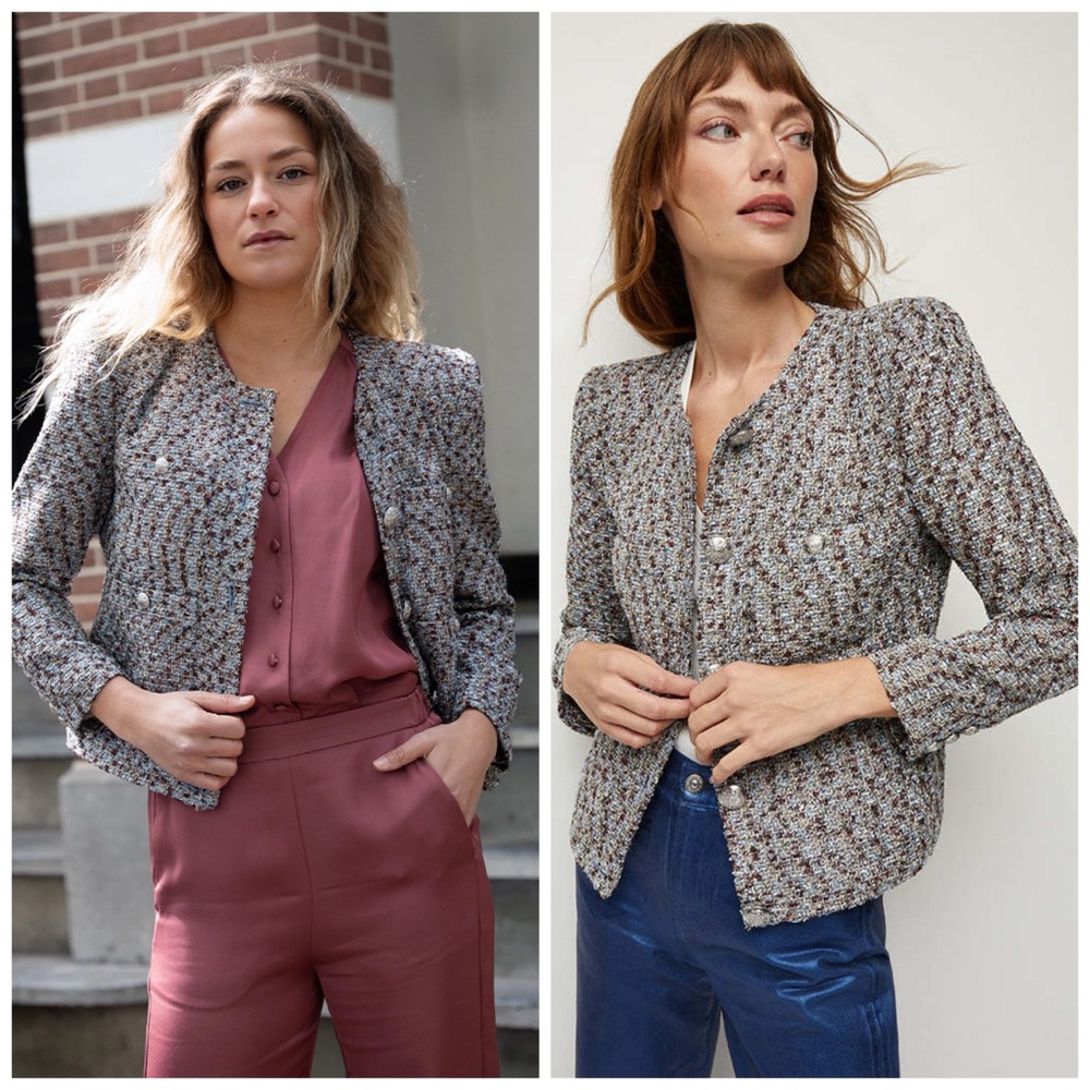 Veronica Beard Ferazia Jacket In Silver Tweed Multi Blazer Size 2